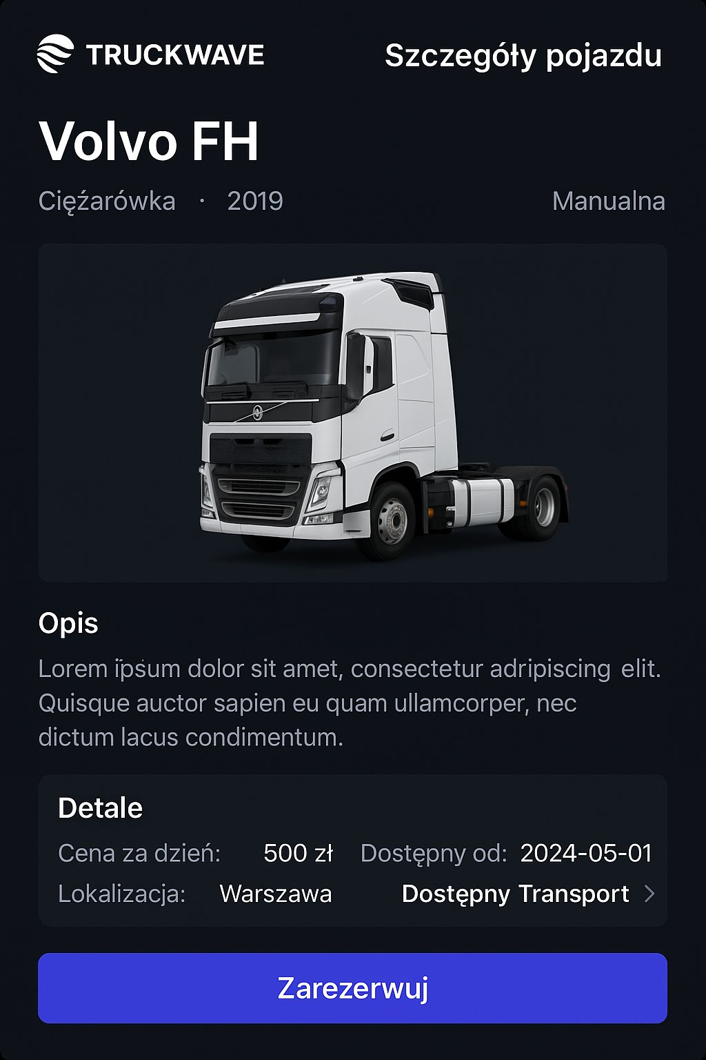 Truckwave — szczegóły pojazdu, cena za dzień, lokalizacja, rezerwacja